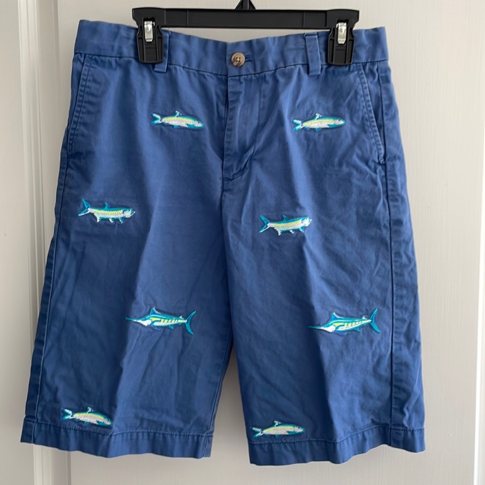 Boys’ Vineyard Vines Shorts Youth Size 14 in Blue with Fish & Sharks embroidered